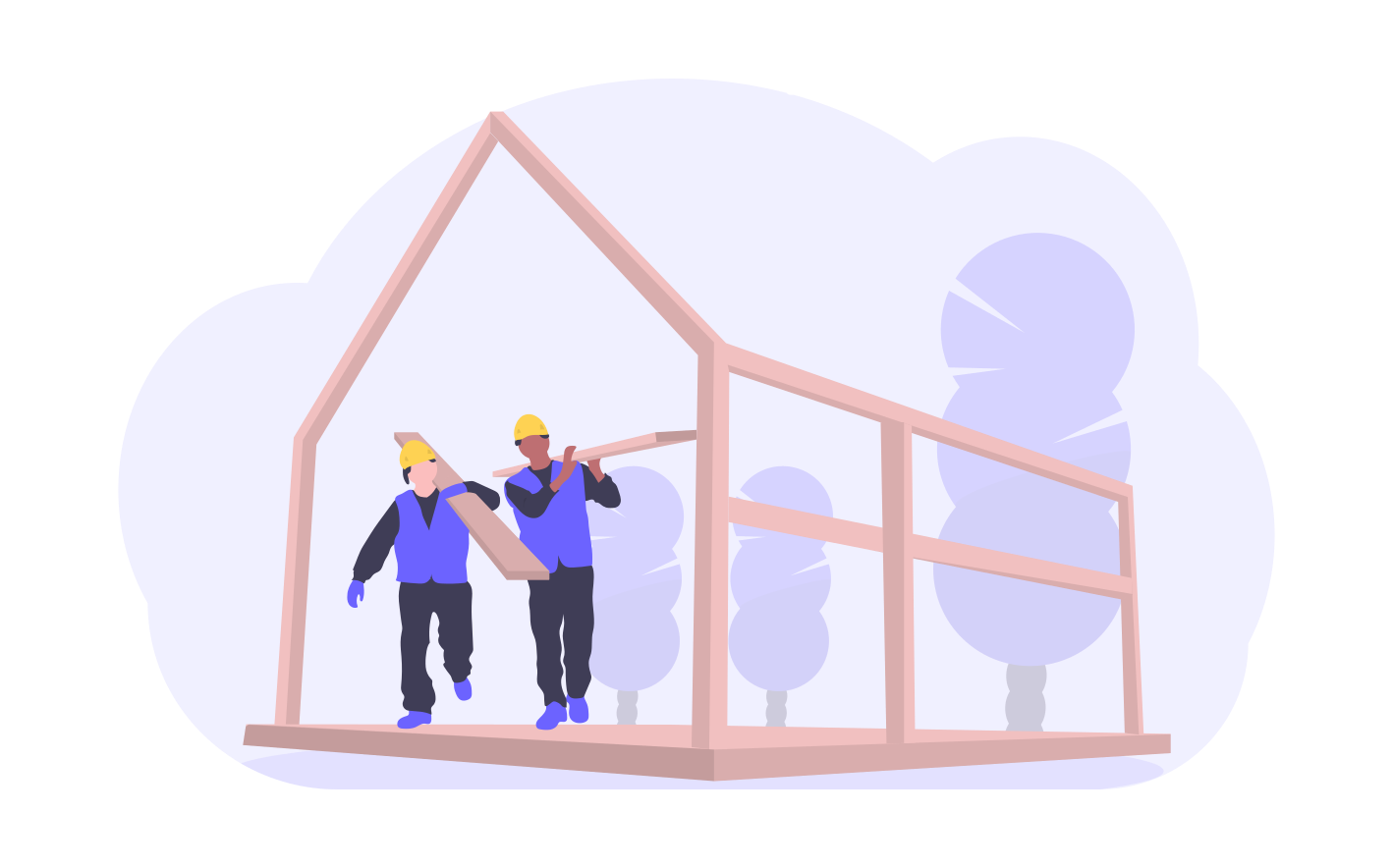 image of two people constructing a house